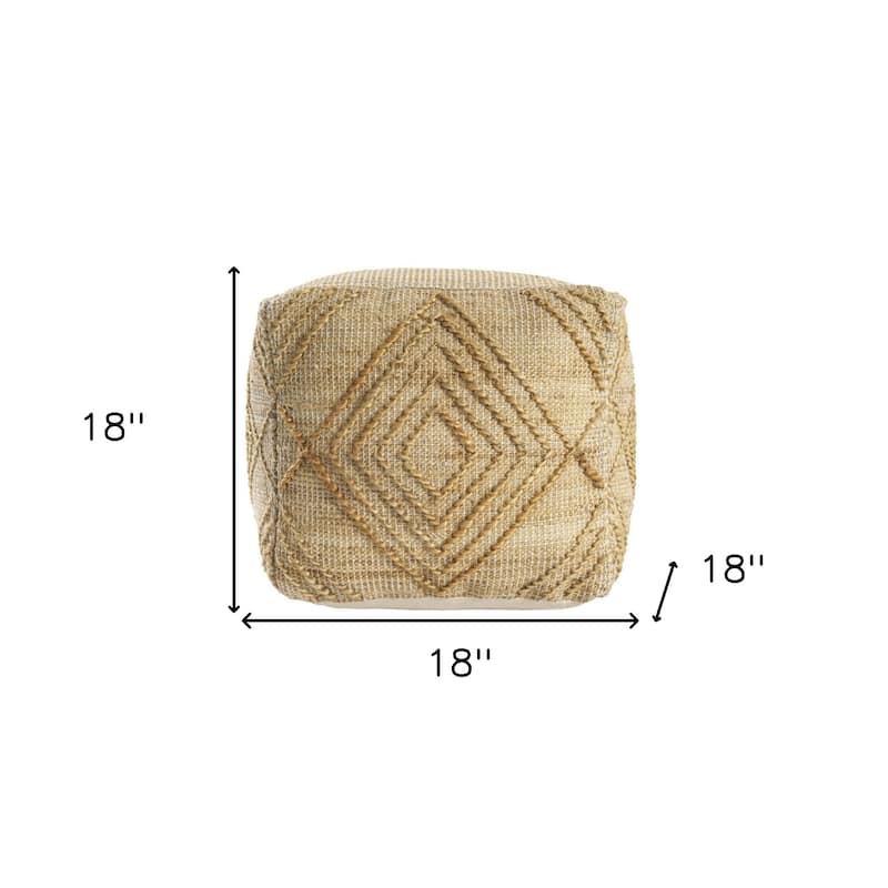 HomeRoots 18" Natural Jute Blend Cube Geometric Pouf Ottoman