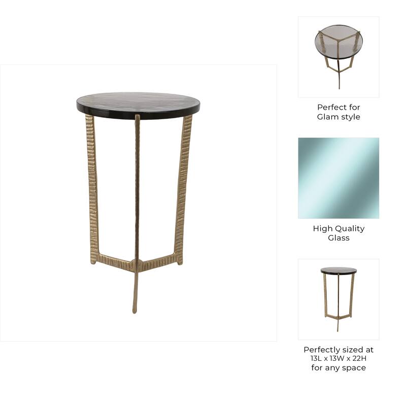 Side Table - Glass Top on Textured Metal Base, 22"