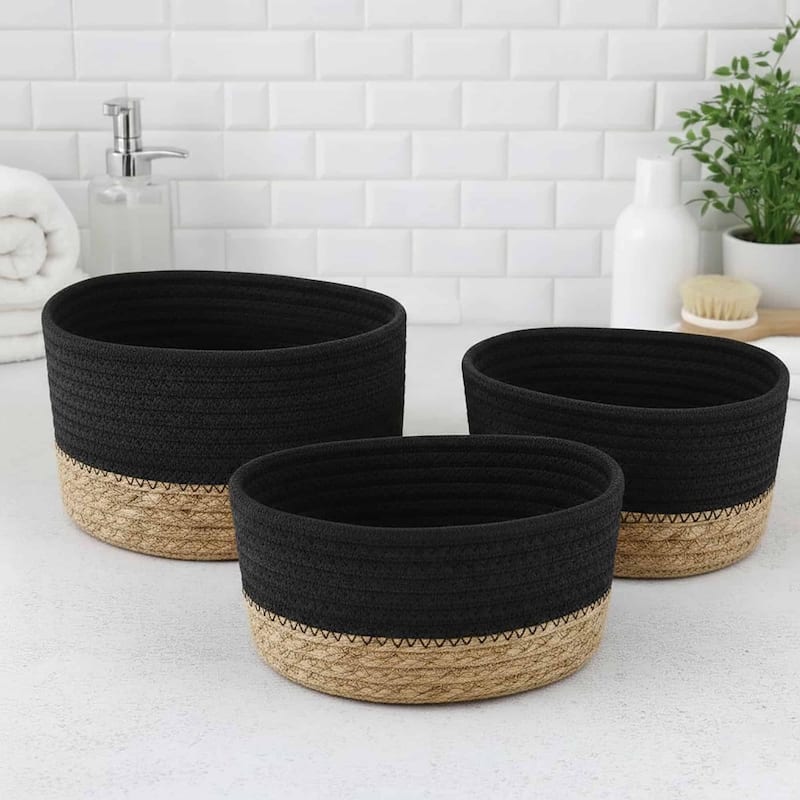 Cotton Storage Baskets Organizer Padang Set of 3 - 9 in. L x 5.9 in. D x 5.3 in. H