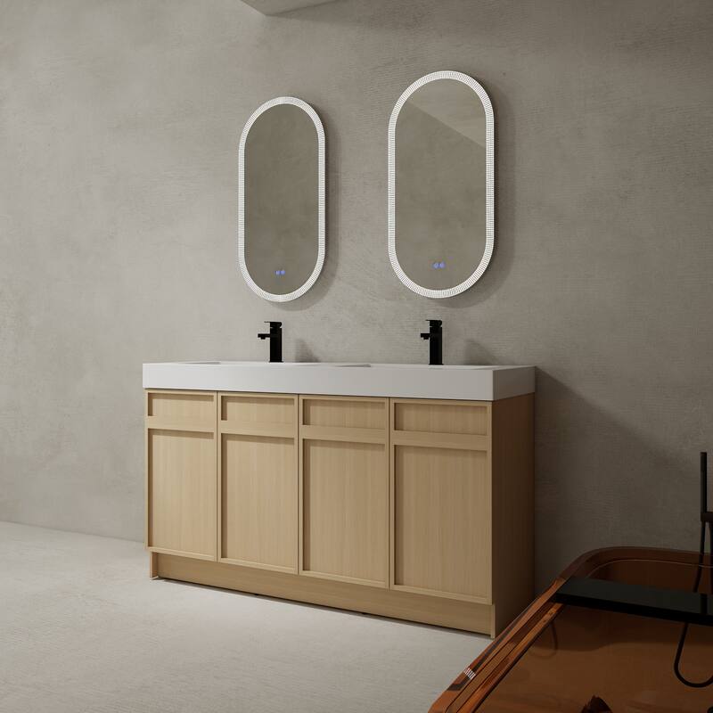 Double Sink Bathroom Vanity with Resin Basin, Soft-Closing Doors, Adjustable Shelves, Scratch