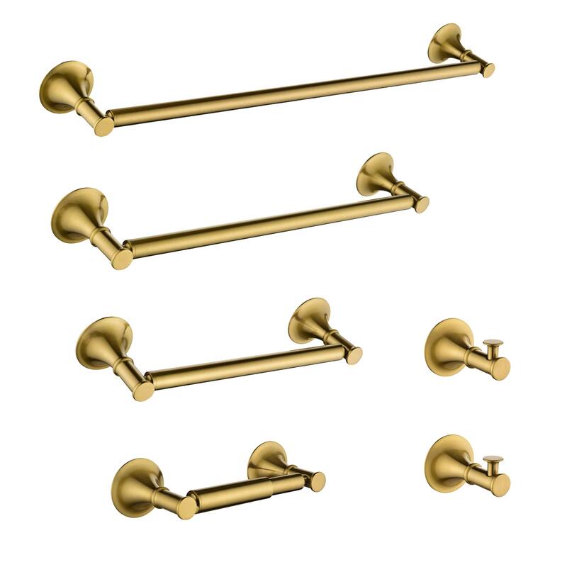 6 Piece Brass Bathroom Towel Rack Set Wall Mount - Brushed Gold