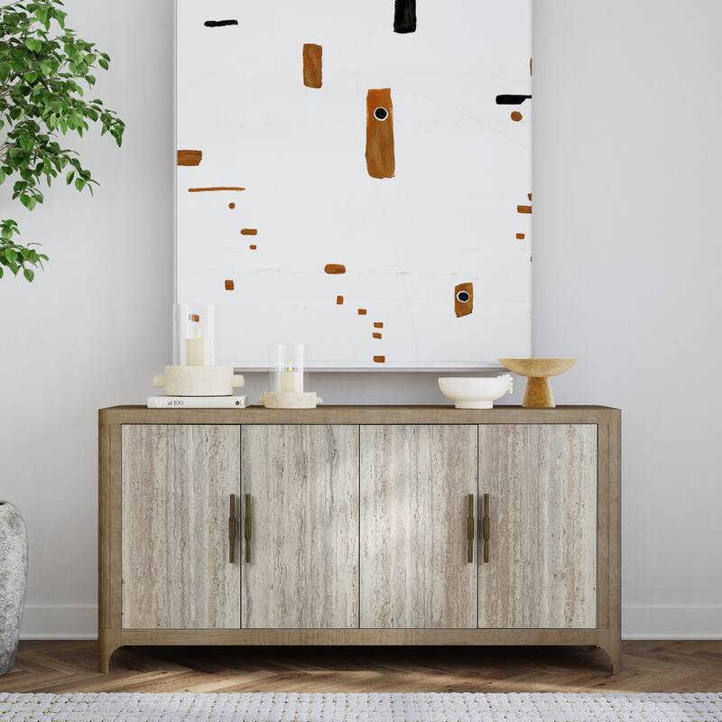 Classic Home Alpine 4-Door Concrete and Wood Sideboard Buffet - Natural
