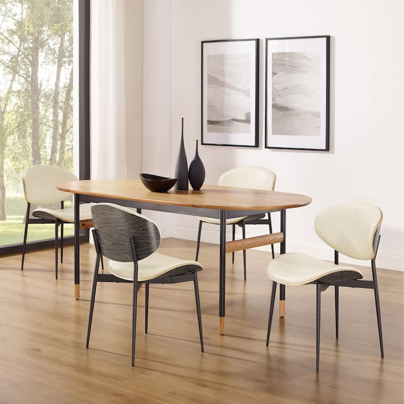Art Leon Set of 4 Mid-century Wood and Faux Leather Dining Chairs
