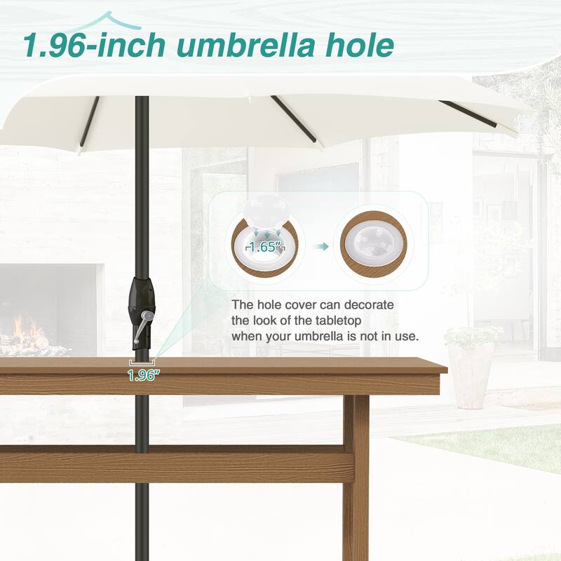A 66.1-inch HDPS Outdoor Rectangular Table With Umbrella Holes - 32.7" W x 66.1" L x 30.1" H