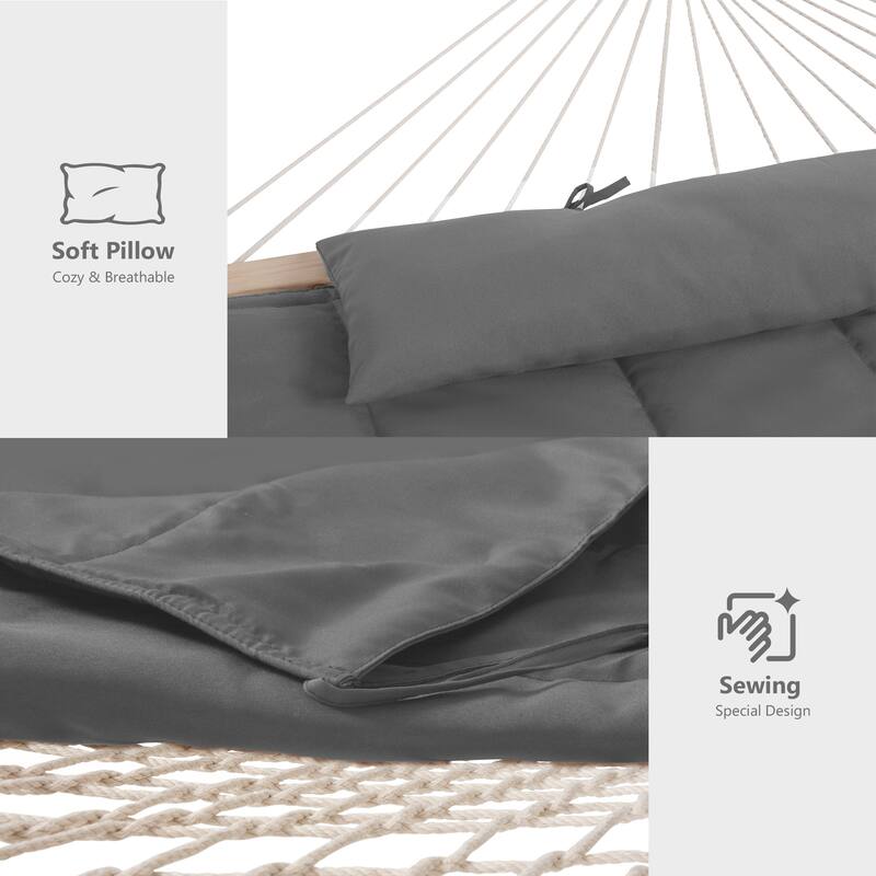 Rope Hammock with 13.5ft Wooden Stand and Removable Pad