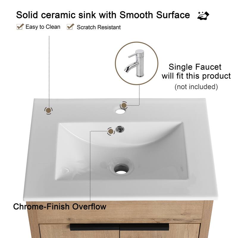 Malwee 24"/30"/36" FreeStanding Bathroom Vanity, Floor Stand Bathroom Vanity with Sink,Soft Close Door and Adjustable shelf