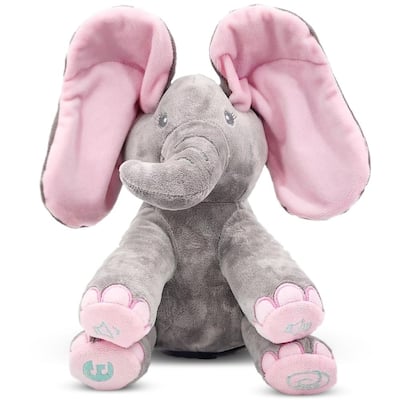 Dimple Kaia the Singing Peek-a-Boo Elephant - Interactive Plush Toy for Babies and Toddlers with Moving Ears and Music