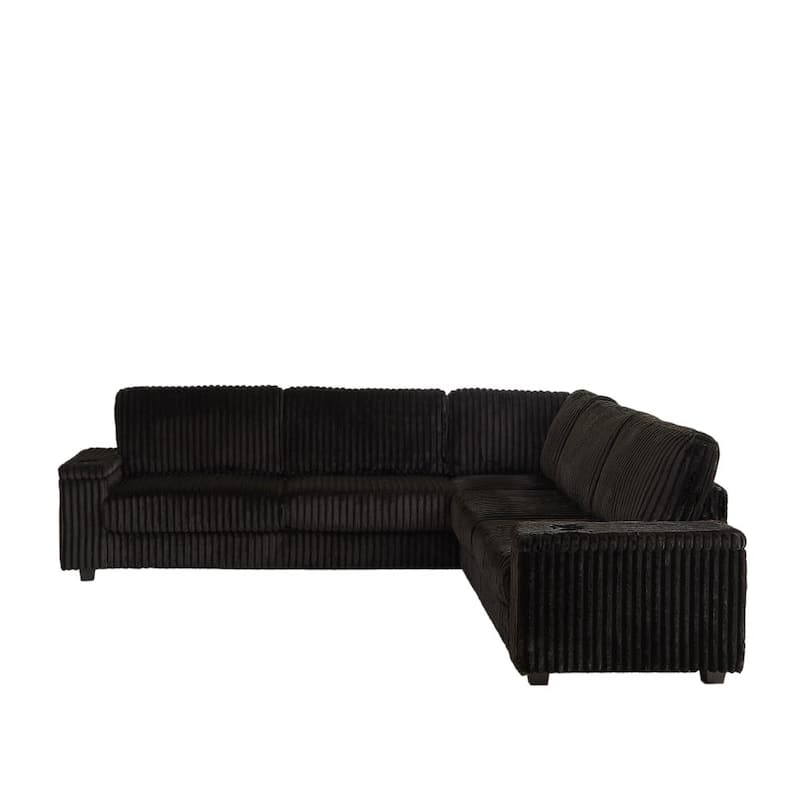 110-Inch L-Shape Oversized Corduroy Corner Sofa with Two Storage Spaces,USB Port, Type-C Port and Cup-Holder