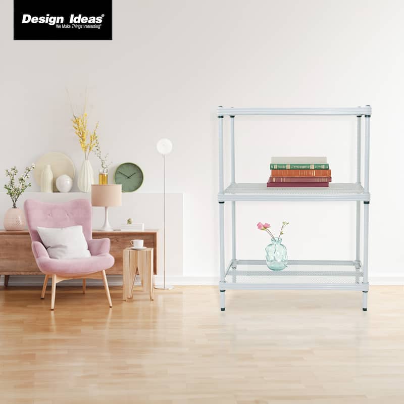 Design Ideas MeshWorks 3 Tier Full-Size Metal Storage Shelving Unit Rack, White