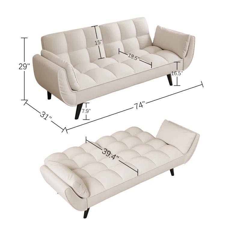 74" Velvet Upholstered Double Sofa Bed, Beige