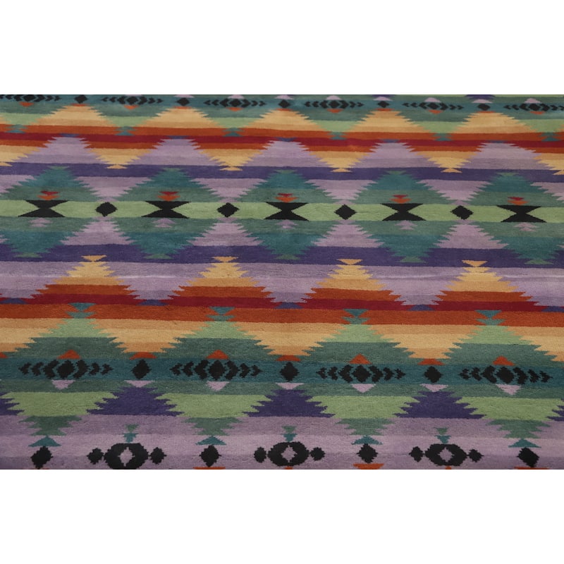 Hand-knotted Tribal Wool Multi-Colored Geometric Oriental Area Rug - 8' 10'' X 6' 1''