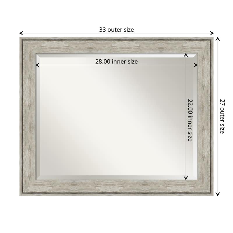 Beveled Bathroom Wall Mirror - Crackled Metallic Frame - Outer Size: 33 x 27 in - Crackled Metallic