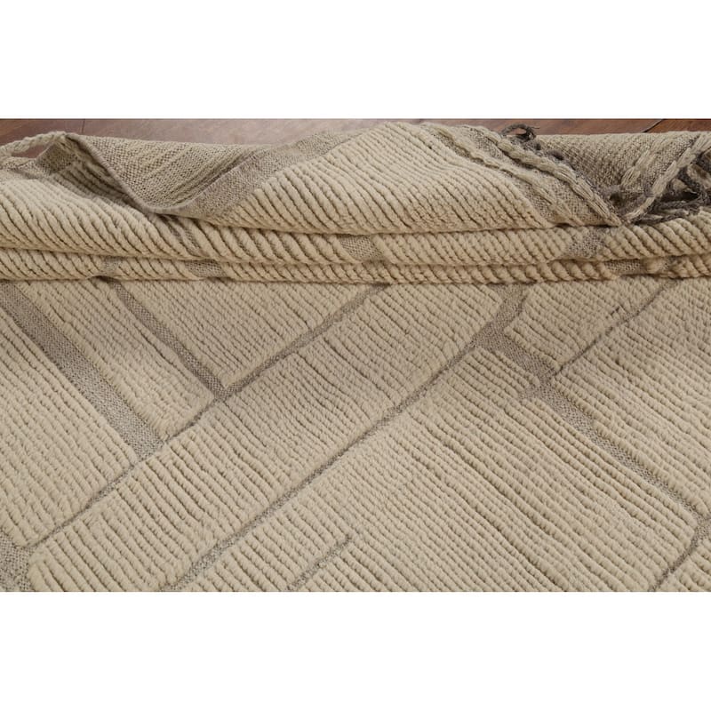 Moroccan Oriental Area Rug Hand-Knotted Abstract Wool Carpet - 8'1"x 10'11"