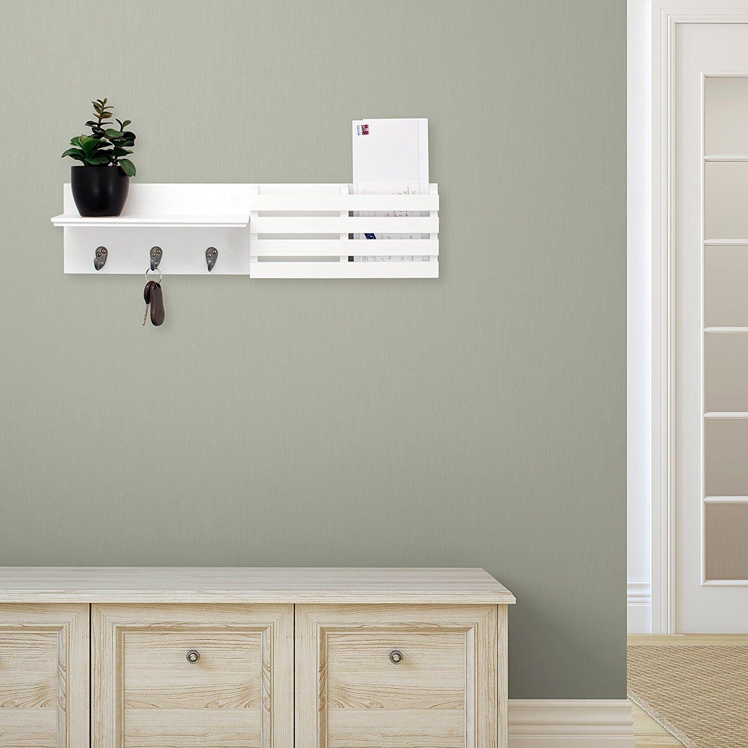 24" Floating Shelve Wood Wall Shelf Holder Hanging Storage with Hooks 