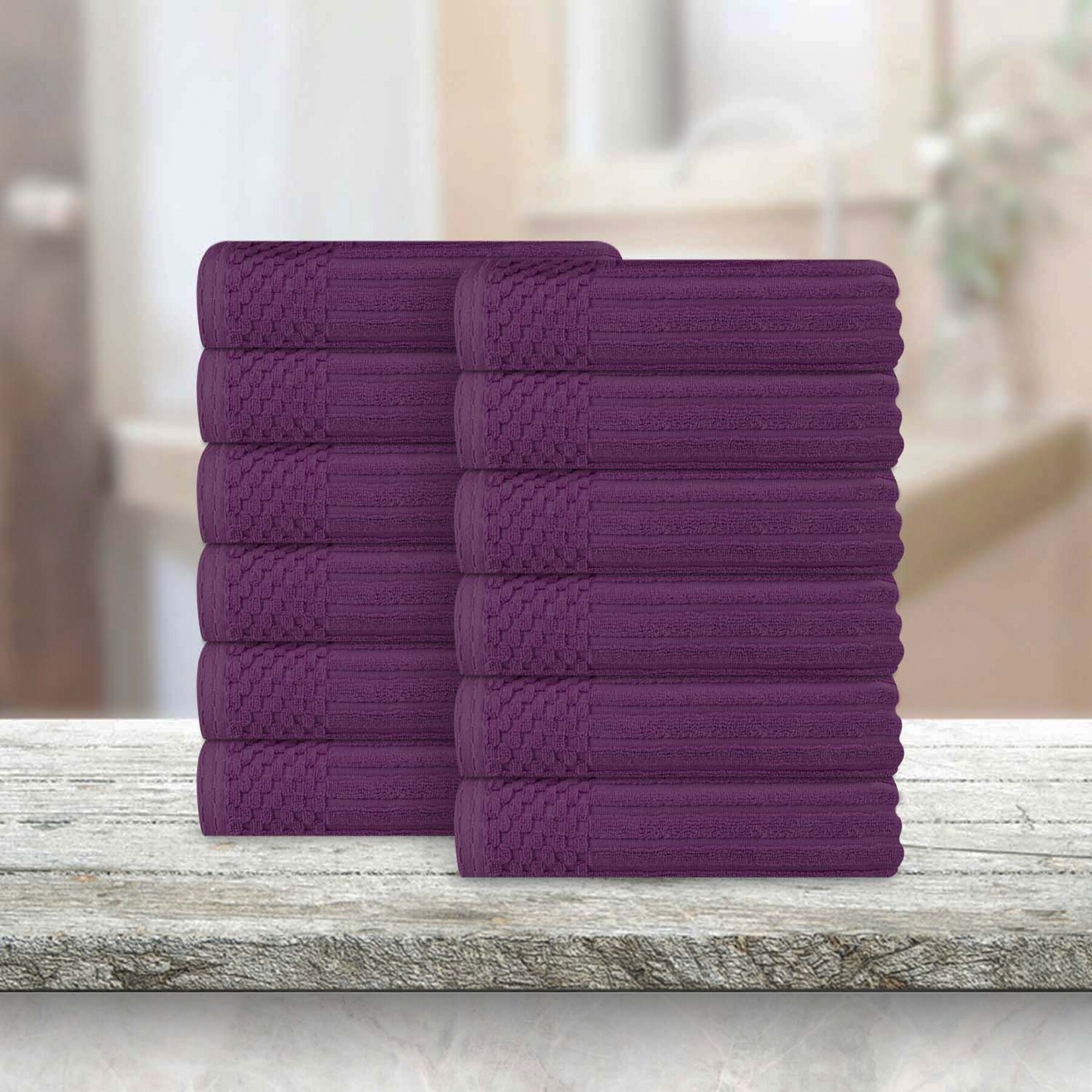 Superior Soho Cotton Ribbed Checkered Washcloths Face Towels Set