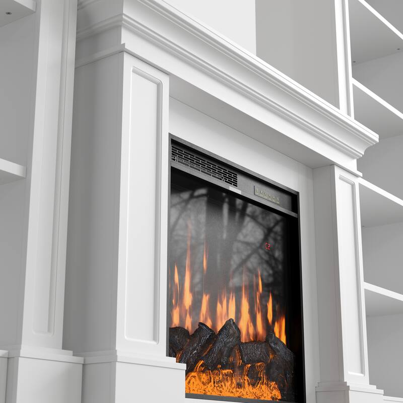 Electric Fireplace Mantel with Bookshelves, 115.5" Entertainment Center with Built-in Shelving