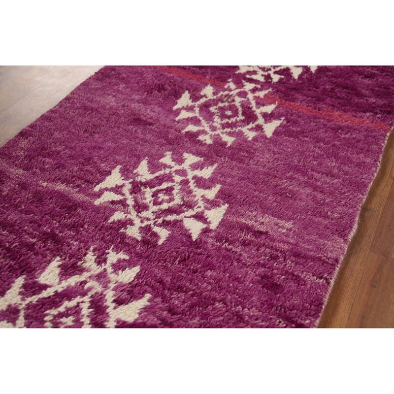 Purple Plush Moroccan Accent Rug Hand-Knotted Wool Carpet - 3'0" x 5'5"