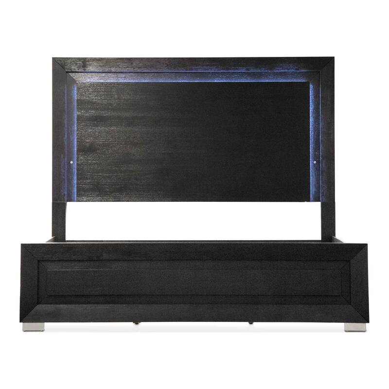 Furniture of America Alaric Modern Black Solid Wood Panel Bed with LED Light Headboard