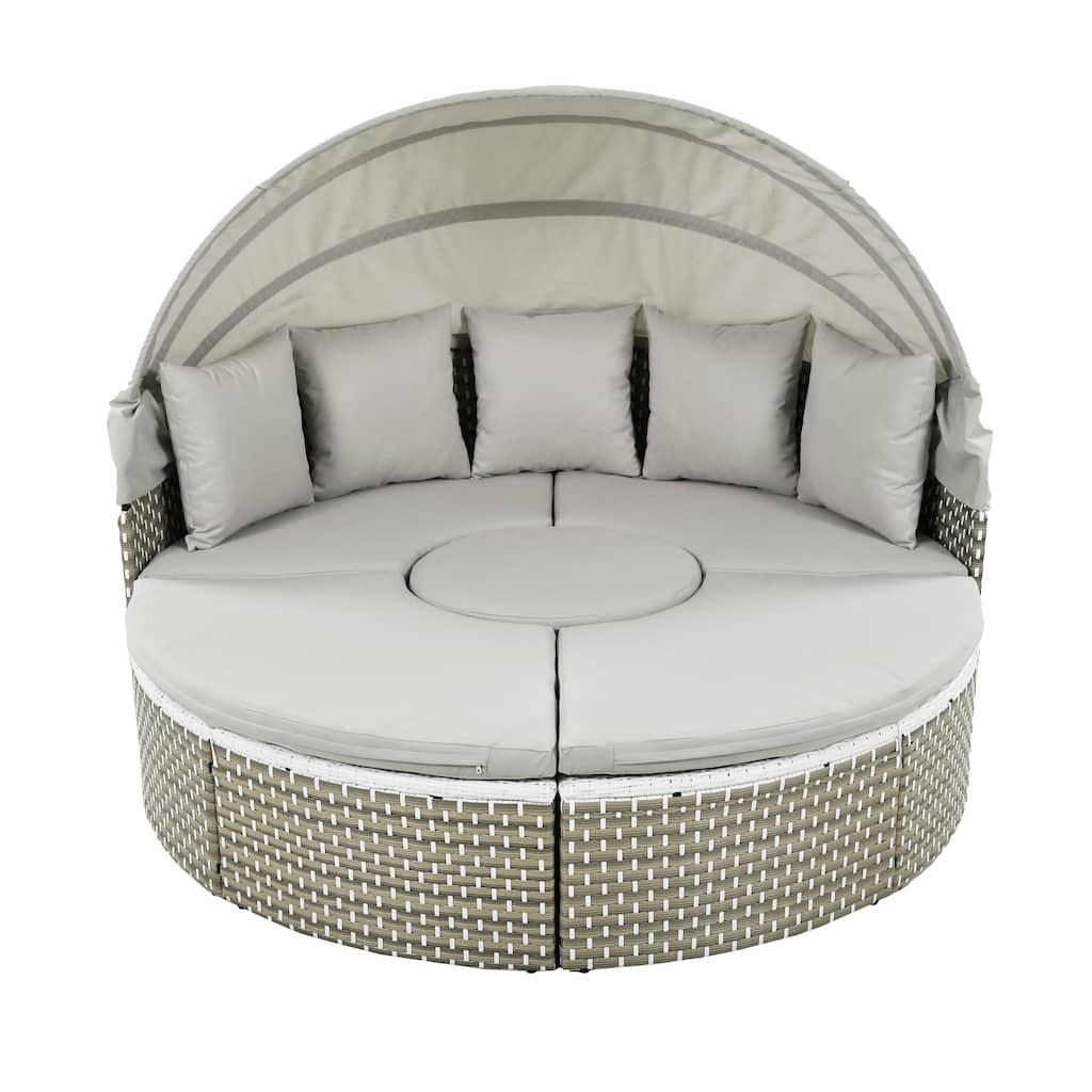 4-Piece Rattan Patio Round Sofa Set with Canopy & Separate Seating