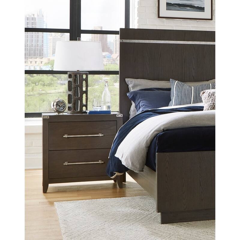 1pc 2 Drawers Nightstand Mottled Bar Pulls Modern Transitional Bedroom Furniture