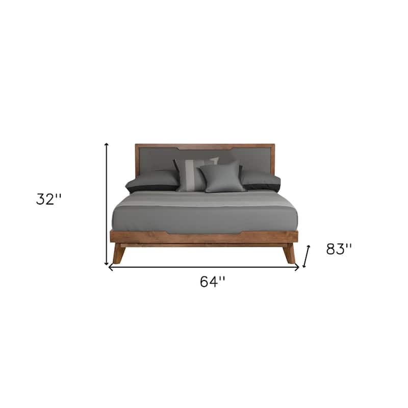 HomeRoots Gray and Brown Wood And Linen Queen Bed Frame