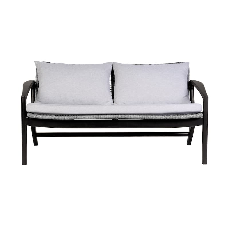 Beckham Boho Gray Rope and Eucalyptus Wood 58" Outdoor Sofa with Cushions