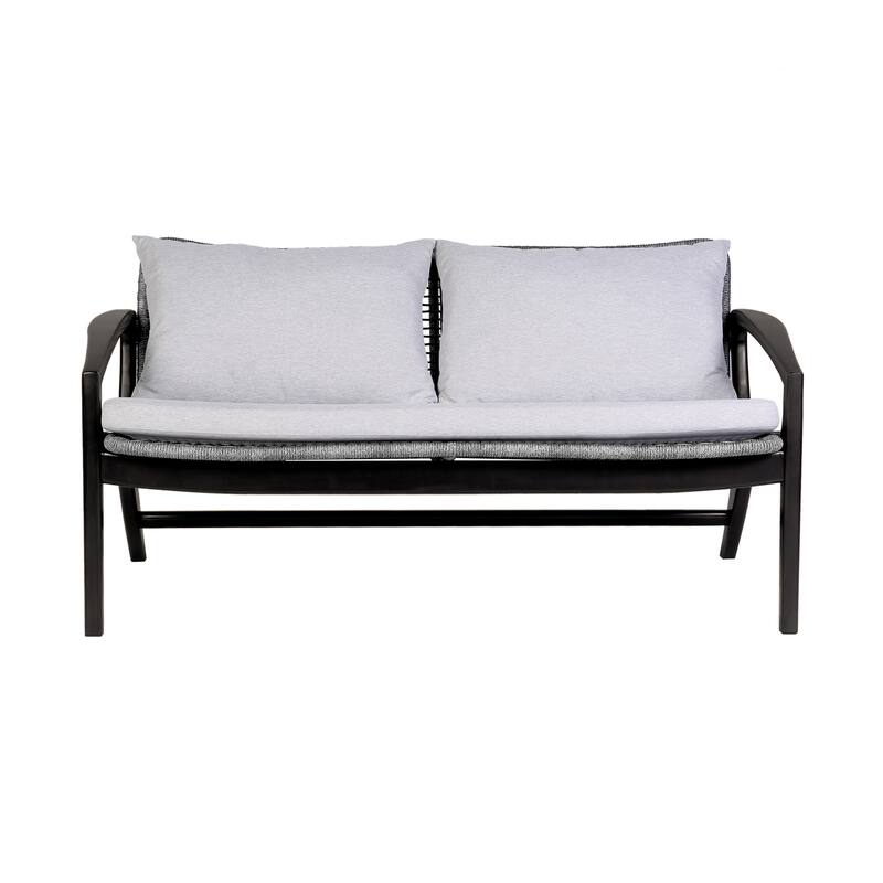Beckham Boho Gray Rope and Eucalyptus Wood 58" Outdoor Sofa with Cushions