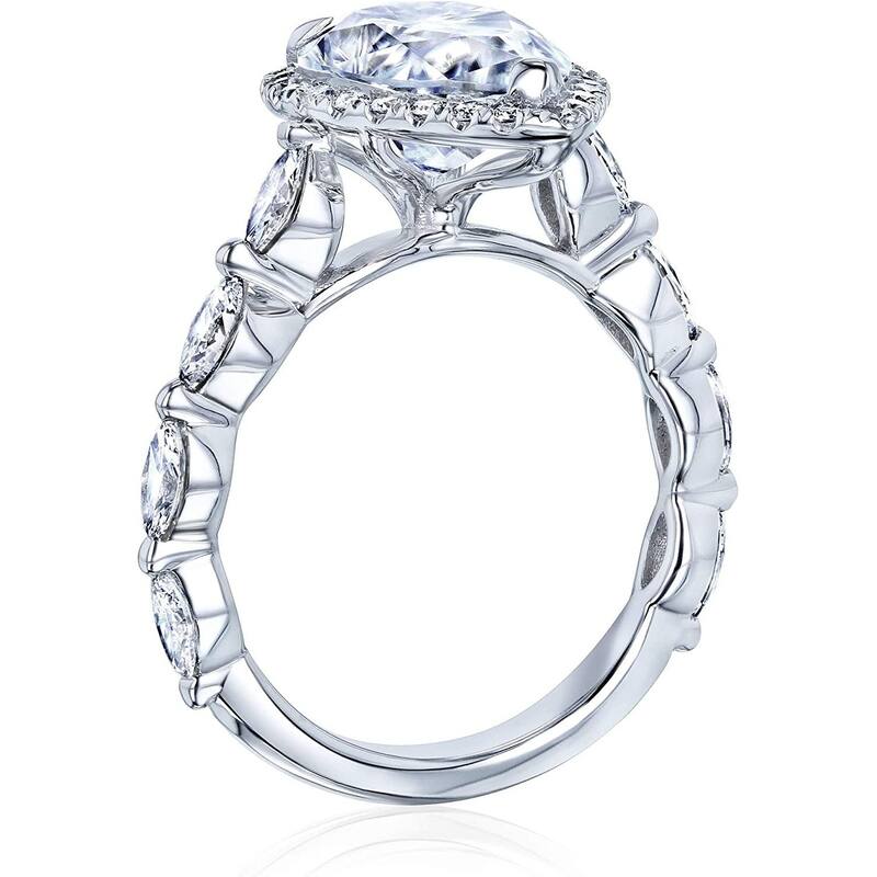 Kobelli 4.4 Carat Moissanite & Diamond 14k Solid Gold Pear Halo Scallop Band Cathedral Cristina Ring (GH/VS, DEF/VS)