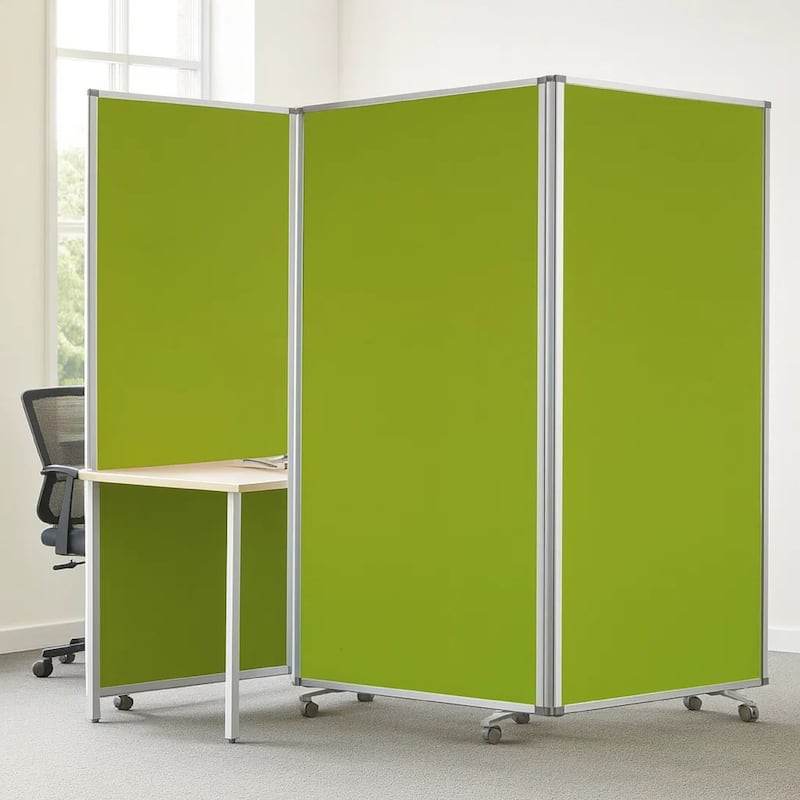 Accordion Style Fabric Upholstered 3 Panel Room Divider, Green and Gray