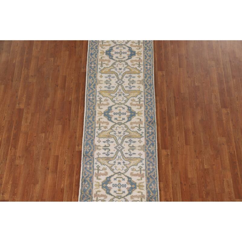 Ivory / Beige Oushak Oriental Runner Rug Handmade Wool Carpet - 2'7"x 7'11"