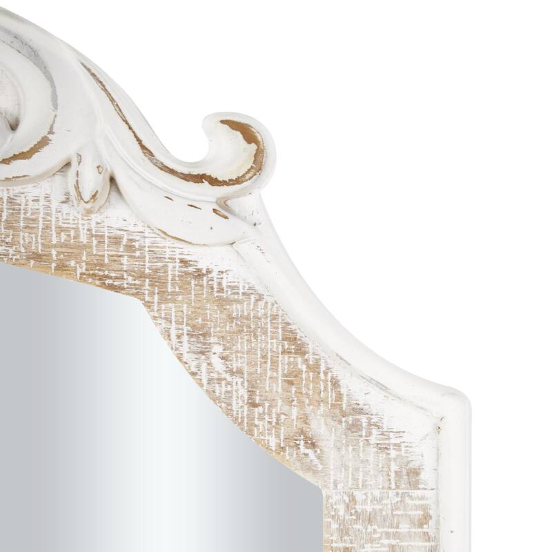 Cream Wooden Arched Scroll Room Wall Mirror with Scroll Details