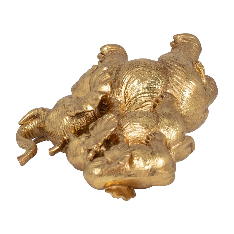Resin Stacked Raised Trunk Elephants Figurine - Gold, 10"
