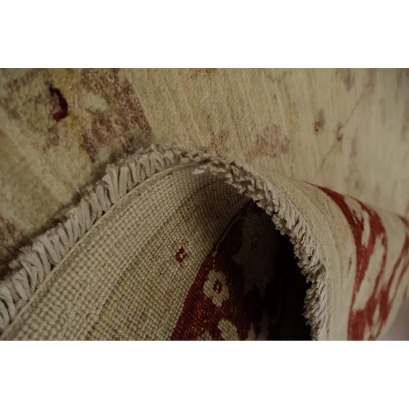 Hand Knotted Oriental 100% Wool Carpet Transitional Floral Beige & Ivories Oushak Area Rug - 7' 8'' X 5' 6''