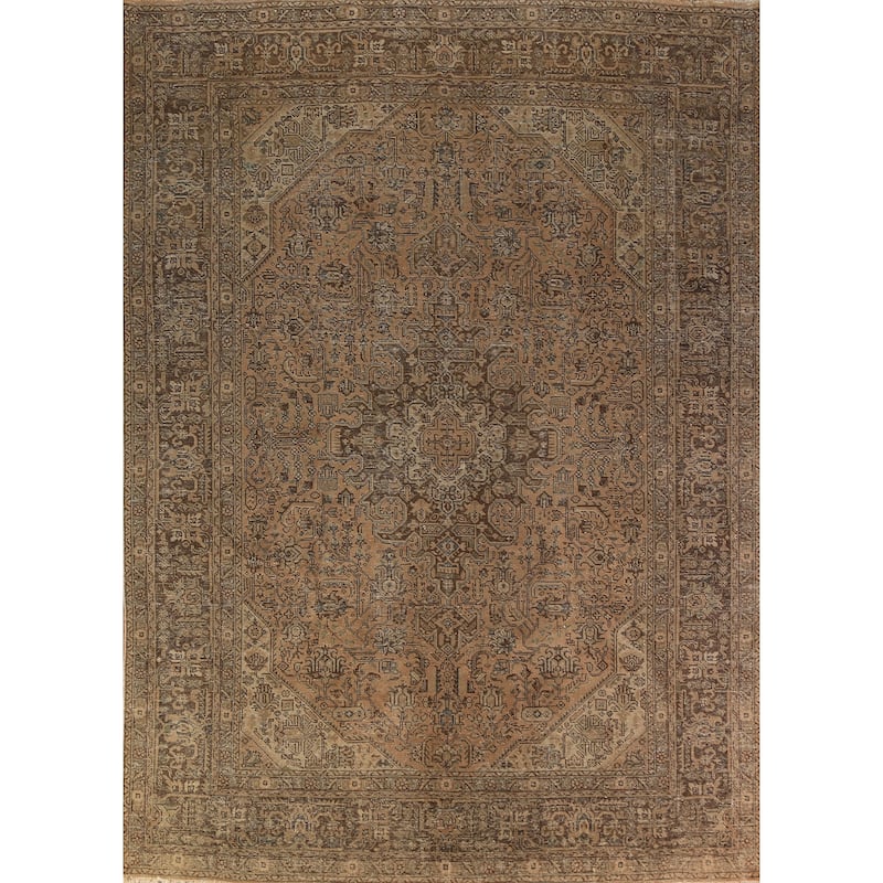 Geometric Tabriz Persian Vintage Rug Handmade Orange Wool Carpet - 9'6" x 12'9"