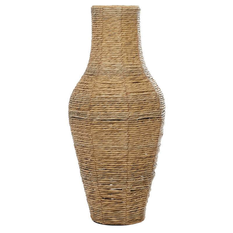 Natural Brown Open Weave Seagrass Bohemian Vase Collection