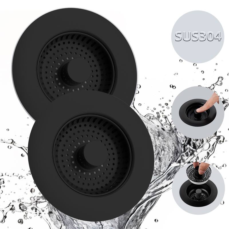 2 Pack Metal 3 in 1 Kitchen Sink Drain Strainer for US 3-1/2" Drain