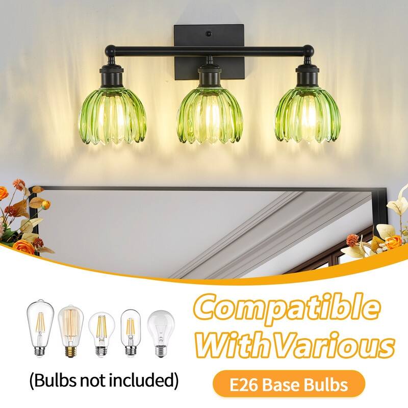 Modern Vintage Bathroom Vanity Light - Patterned Glass Shade E26 Bulb Base