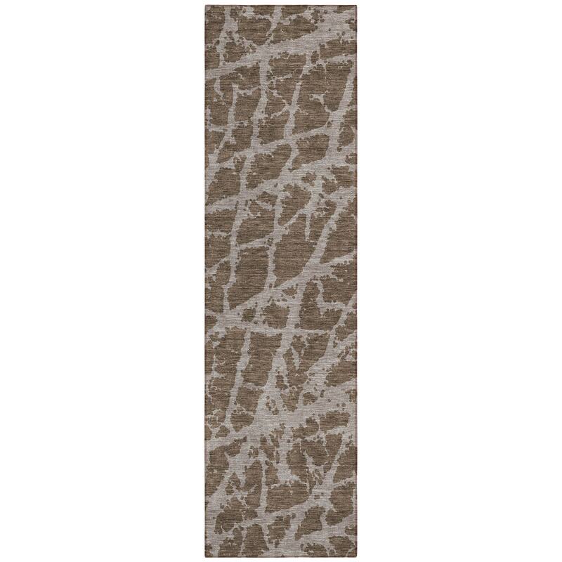 Machine Washable Indoor/ Outdoor Transitional Brown Crackle Chantille Rug