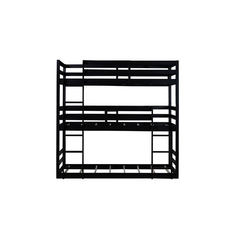 Detachable Triple Wooden Bunk Bed Frame, Rubber Wood Twin over Twin over Twin Bunk Bed, Divided Into 3 Separate Beds Frame
