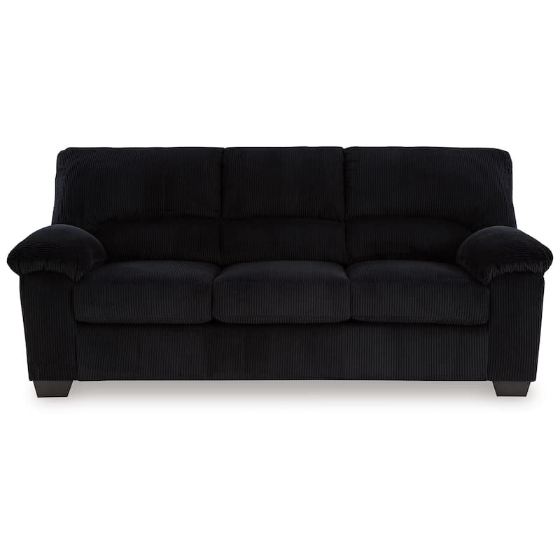 Simy Sofa, 83 Inch Black Polyester Corduroy, Modern Plush Pillow Arms
