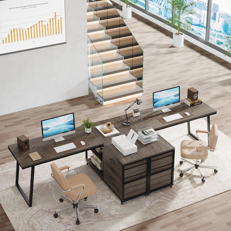 Reversible L Shaped Desk With File Drawers, Corner Computer Desk