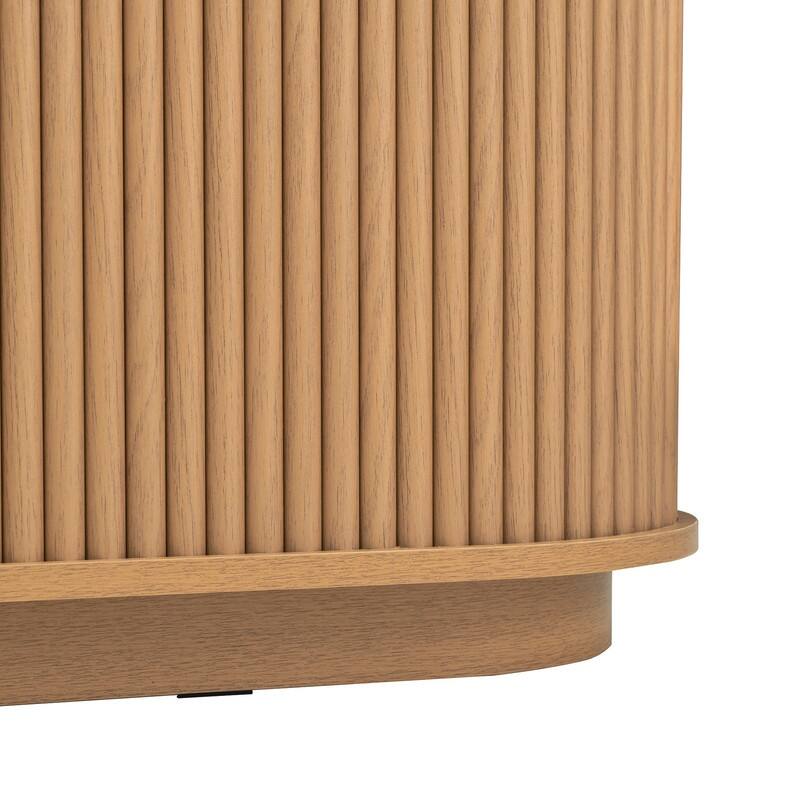 Mid Century Modern 74.8" TV Stand & Coffee Table Set for TVs up to 75", Wooden Media Console with Fluted Sliding Doors