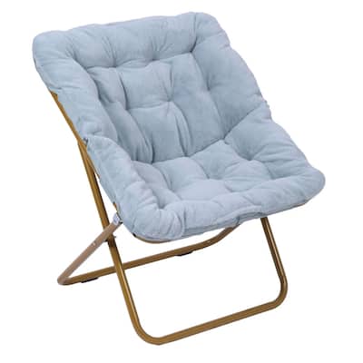 Folding Synthetic Fur Oversized Saucer Chair with Steel Frame - N/A
