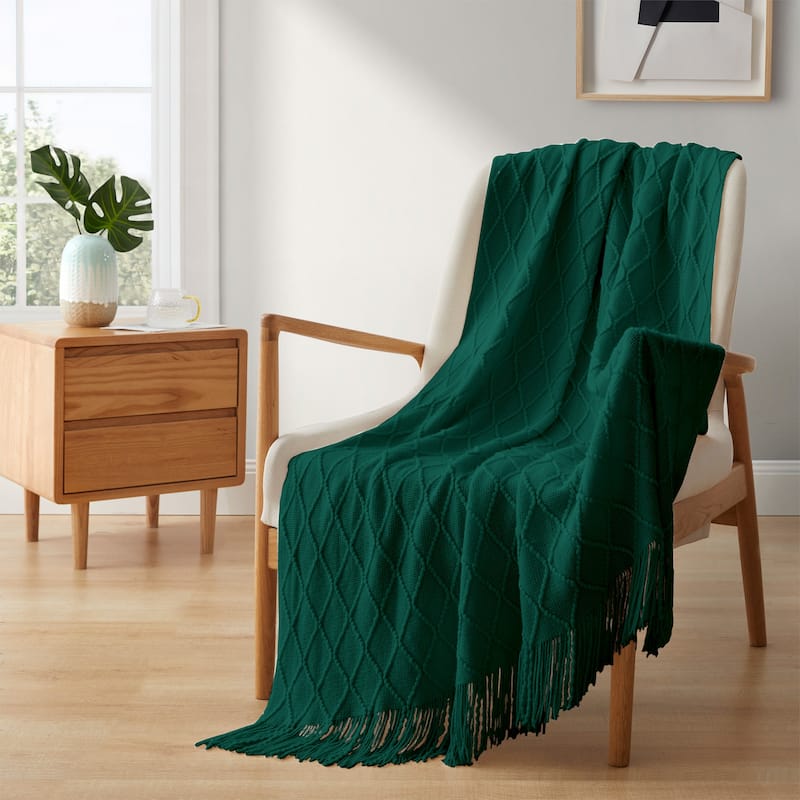 Lightweight 50"x60" Diamond Knit Throw Blanket Couch Cover - Green