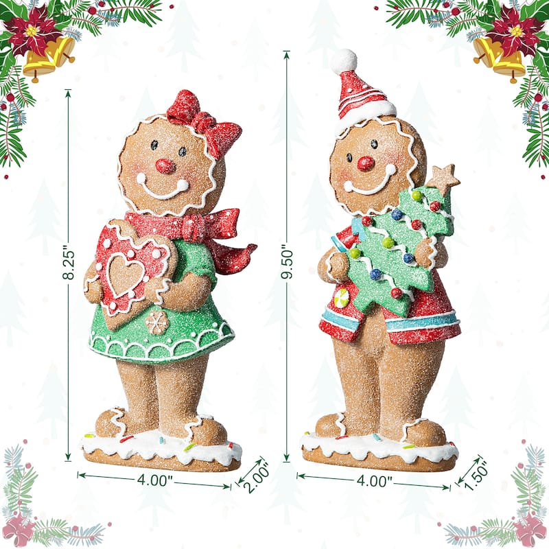 Glitzhome Resin Christmas Gingerbread Figurines Xmas Table Decor for Party Mantel Shelf Sitter