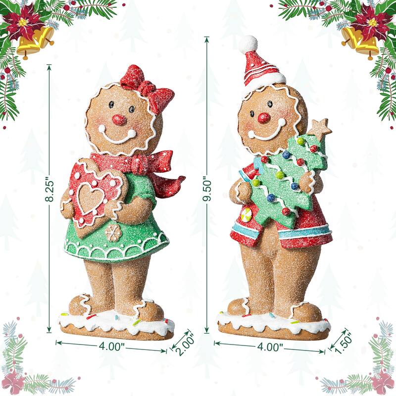 Glitzhome Resin Christmas Gingerbread Figurines Xmas Table Decor for Party Mantel Shelf Sitter