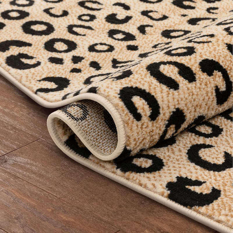 Well Woven Modern Leopard Beige Black Animal Print Area Rug - 9' 3" x 12' 6"