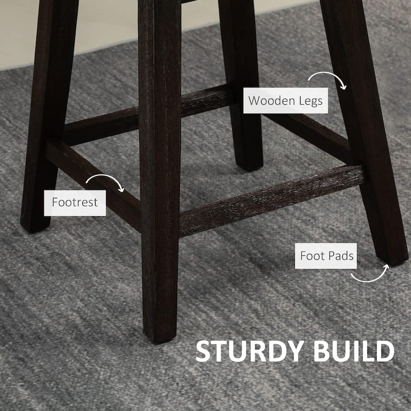 HOMCOM Swivel Bar Stools Set of 2, Fabric Tufted Counter Height Bar Stools with Rubber Wood Legs and Footrest for Dining Room