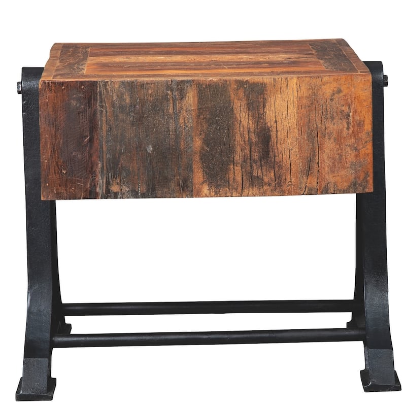 Industrial Design Recycled Wood and Cast Iron Base Living Room End Table