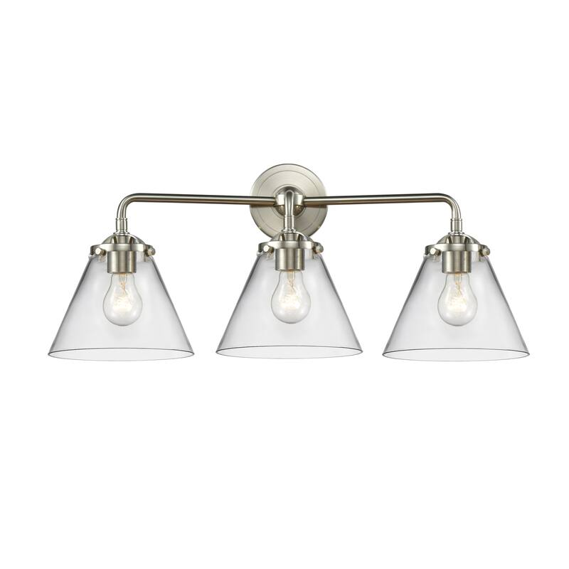 Innovations Lighting Large Cone 3 Light 26" Wide Bathroom Vanity Light - Brushed Satin Nickel / Clear